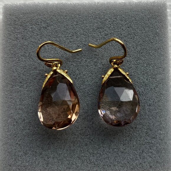 Smoky Quartz 18K Gold Drop Earrings - Picture 3 of 3